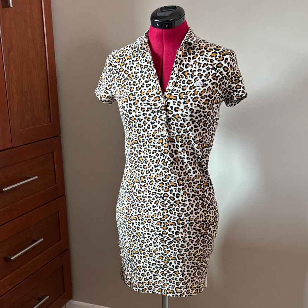 Like New 🐆 Lacoste Leopard Print Knit Polo Shirt Dress Sz S
